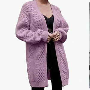 Maison Mascallier Long Pink Sweater Cardigan Long Sleeve Women’s Plus Sz  2XL